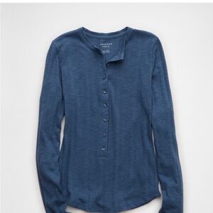 American Eagle Outfitters Women's Long Sleeve Navy Top